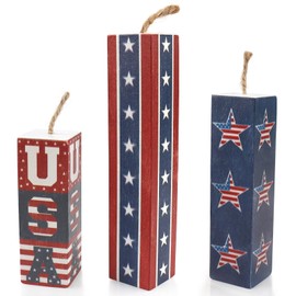 ABTOLS 3PCS Patriotic Firework Tiered Tray Sign, Veterans Day Wooden Table Decoration Labor Day Rustic Firework Decor USA Star Centerpieces for Home Tables