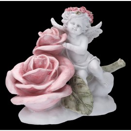 White Angel Figurine Putte with Large Rose 16 cm | Cherubim Putte Decoration Love