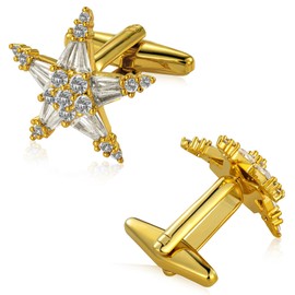 HAWSON Mens Cuff links with Crystal, Gold Cufflinks for Men Black Dress Shirt Wedding Business Birthday Anniversary, Gift Box Packed