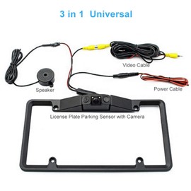 Parking View Camera,3 in 1 Car License Plate Frame Parking Sensor Rearview Reverse Backup Camera with 2LED