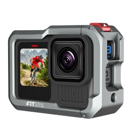FiTSTILL Aluminum Metal Cage Frame Housing for Go Pro Hero 13 Hero 12 Hero 11 Hero 10 Hero 9 Black,Lens Protector Double Cold Shoe Connect to Video Light Microphone Camera Protective Case Accessories