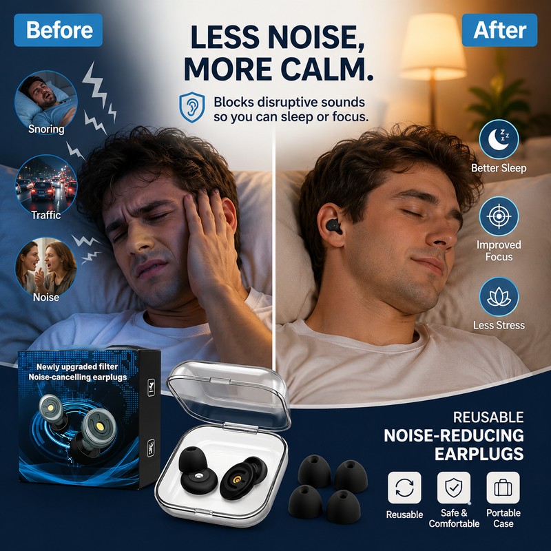 Reusable Noise Reducing Ear Plugs for Sleep – Comfortable In-Ear