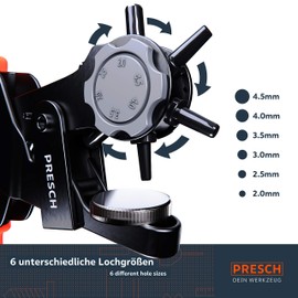 Presch Belt Hole Puncher - Revolving Hole Punch Plier with Lever Transition for Punching Felt, Belts, Cardboard - Heavy Duty Leather Hole Punch Tool