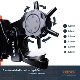 Presch Belt Hole Puncher - Revolving Hole Punch Plier with Lever Transition for Punching Felt, Belts, Cardboard - Heavy Duty Leather Hole Punch Tool
