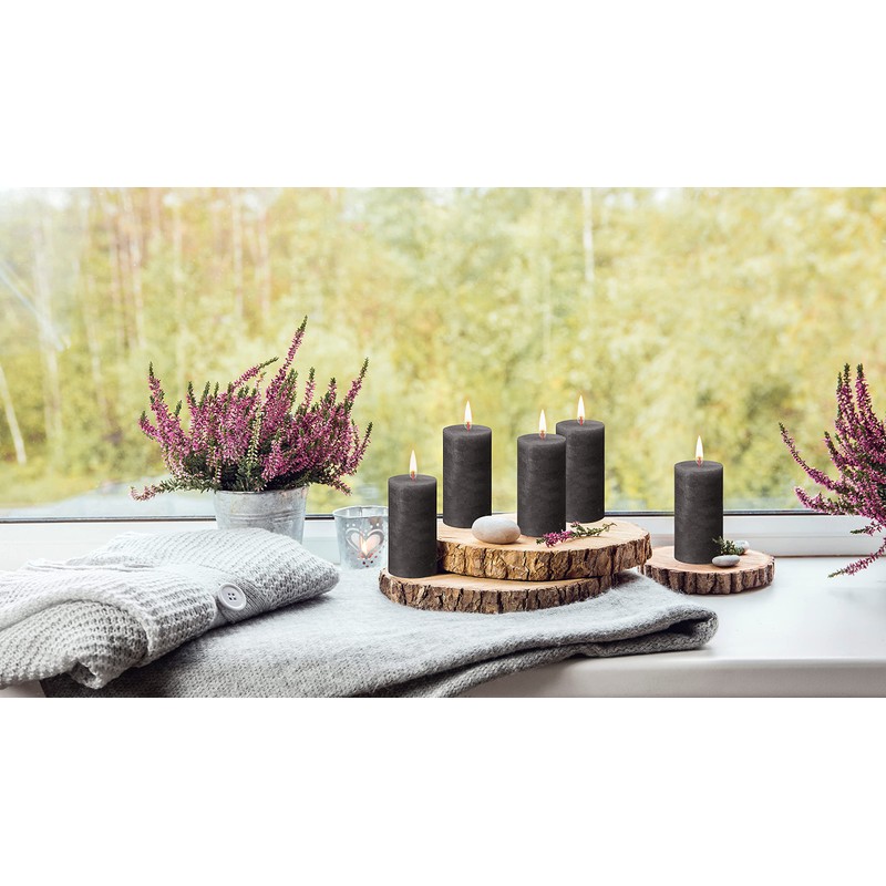 BOLSIUS 4 Pack Black (Stormy Gray) Rustic Pillar Candles -