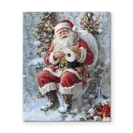 Christmas Canvas Wall Art Decor - 11X14 inch Santa Claus Bathroom Artwork with Snowy Toilet Scene, Humorous Christmas Decoration for Home, Festive Wall Art for Bathroom or Holiday-Themed Rooms