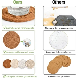 8Pcs Posavasos para Mesa,Portavasos de Silicona Antideslizantes con Soporte,Coasters for Drinks,Posavasos para Bebidas,Portavasos para Bar,Restaurante,Hogar (Tejido Color café)