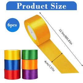 Colourful Silk Ribbons, 6 Colours, 40 mm x 22 m, Gift Ribbon, Satin Ribbons, Wide Fabric Ribbons, Weatherproof for Gift Wrapping, Crafts, Party Decoration