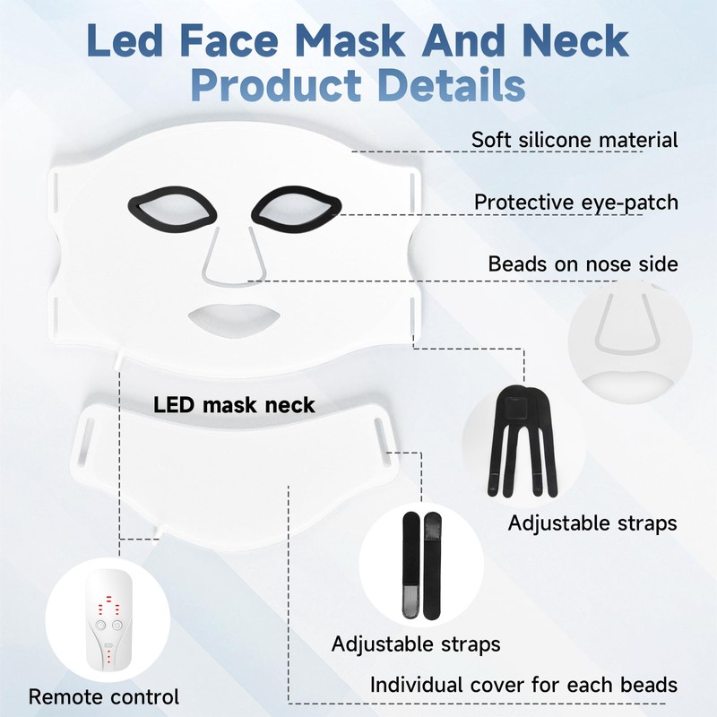 LED Face Mask with 7 Colours, Red Light Mask Face