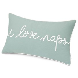 EURASIA DECOR I Love Naps 12x20 Embroidered Decorative Lumbar Accent Oblong Throw Pillow Cover-Light Teal
