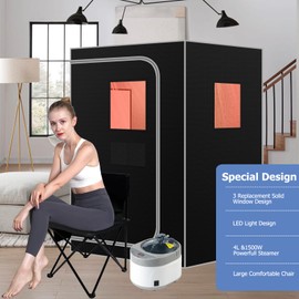 Smartmak Portable Steam Sauna, Personal Sauna Box for Home Spa, 4L Steamer, Full Body Sauna Tent with Adjustable Vision, 16 Levels, 99 Minute Timer, Remote Control, Light, Large Foldable Chair, Black