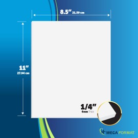 Mega Format Expanded PVC Plastic Sheets - 8.5" X 11" Rigid White Sheet for Crafts, Signage, & Displays - Sintra, Celtec PVC Board - Waterproof for Outdoors Use - 1/4" 6mm Thick - 3-Pk-White