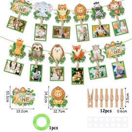 Photo Garland 1 Birthday, Baby Milestone Garland Decoration Birthday, Baby Birthday Photo Garland Animal, Animal Birthday Banner, Hanging Photo Wall Decoration for Boys Girls Party Christening