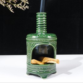 MOUGIGI Handmade Ceramic Palo Santo Holder & Mini Chiminea Incense Dish-Perfect for Palo Santo Sticks, Altar，Sage, and Cone Burning-Zen Decor for Energy Cleansing, Yoga, Meditation & Aromatherapy