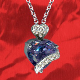 54105 Necklace with Heart Pendant / Real Silver 925 with Zirconia / Art Nouveau Necklace / Stone Colour: Clear White / Purple, Sterling silver 925, zirconia stones, Zirconia crystal rhinestone