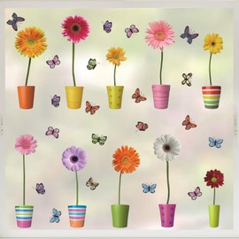 KAIRNE Flower Window Stickers,Flower Window Clings,Butterfly Window Decal,Blossom Floral Window Sticker for Glass,Garten Flowers Window Decoration,Spring Summer Sticker for Living Room Kitchen Decor