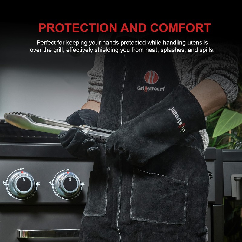 Grillstream Deluxe Leather Gloves, Heat-Resistant with Ultra-Durable Lining, Stylish &
