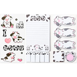 PANTIDE 550 Sheet Cartoon Cow Shaped Sticky Notes Set Cute Cow Theme Self-Stick Writing Memo Animal Tabs Page Marker for Clerks Students School Classroom Reward Birthday Gift Party Office Supplies