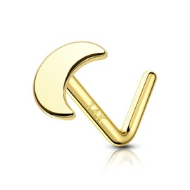 COCHARM 14k Solid Gold Moon Nose Stud for Women Gold 20g L Shape Nose Rings Stud Yellow Gold Nose Piercing Stud Real Gold Nostril Nose Stud 20 Gauge Nose Stud