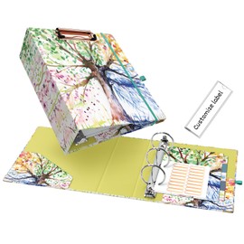 EYROZILL Mini Binder for Half Letter Paper 5.5" x 8.5", 3 Ring Binder 2 Inch with 5-Tab Dividers and Clipboard, Cute Small Binder for School/Office Supplies and Nurse, Season Tree