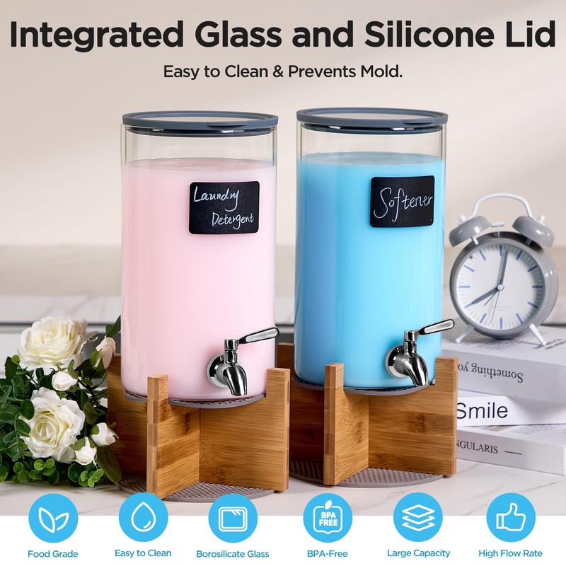 Spreccio Glass Laundry Detergent Dispenser with Holder,1.1 Gallon Laundry Liquid
