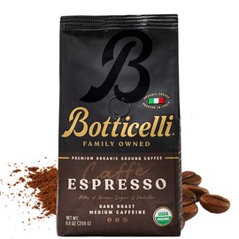 Botticelli Espresso Blend Ground CoffeeUSDA Organic, Medium Caffeine, Dark Roast 8.8oz