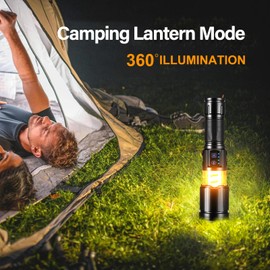 Rechargeable Flashlight with Camping Lanterns, Flashlights 100000 High Lumens for Camping Essentials, 8 Modes, Portable Camping Lights, Survival Kits for Outdoor Home Emergency Power Outages Hiking