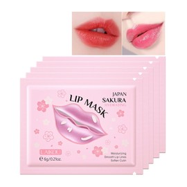 AKARY Sakura - 5 máscaras hidratantes para labios, máscara de colágeno para el sueño, almohadillas de gel para hidratar, minimizar las líneas finas, eliminar la piel muerta, almohadillas agrietadas (5)