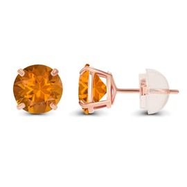 Genuine 14K Solid Gold 6mm Round Natural Madeira Citrine November Birthstone Stud Earrings