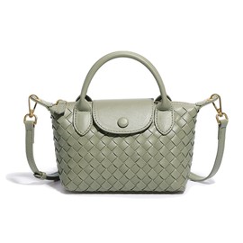 Small Size 17cm(L) X11cm(W) X13cm(H) Woven Women Crossbody Bag Fashion Clutch Luxury Leather Handbag Mini Purse-Green