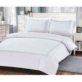 Violet Linen French Hotel Border Pattern, Luxury Ultra Soft 200 Thread Count Polyester-Cotton Percale, Tan, Twin 39-inch, 8 Piece Duvet Set, Bedding Duvet Cover Set for Two Beds