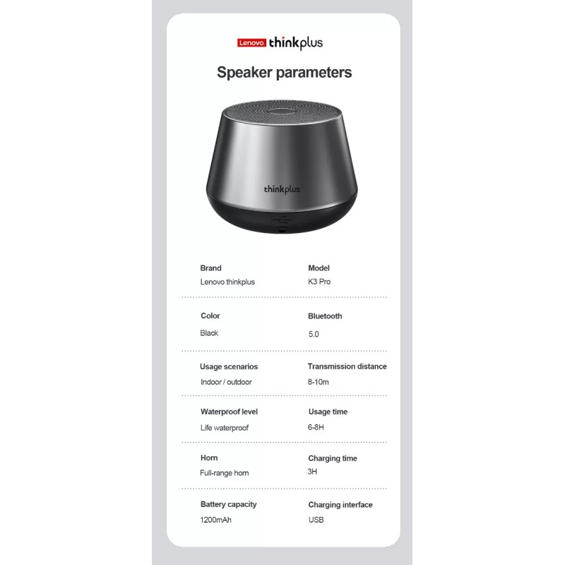 Lenovo Bocina Lenovo K3 Pro Think Plus Portátil Bluetooth 5.0