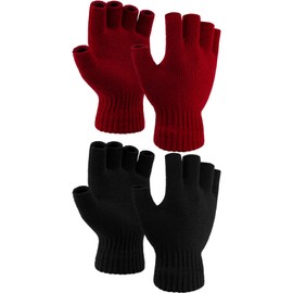 Cooraby 2 Pairs Thickened Cashmere Warm Half Finger Gloves Winter Knitted Fingerless Gloves for Men and Women