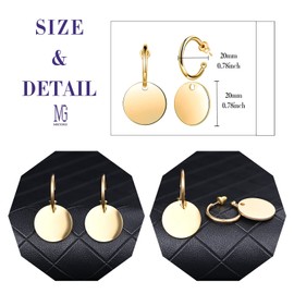 MICGIGI Women's Earrings 20 mm Round Stainless Steel Dangle Stud Earrings Silver Gold Rose Gold, Stainless Steel