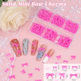 2 Boxes 3D Bow Nail Charms, Rose Mini Bow Charms Transparent/Solid Resin Bow with Pickup Tools for Women Nail Decorations DIY Craft