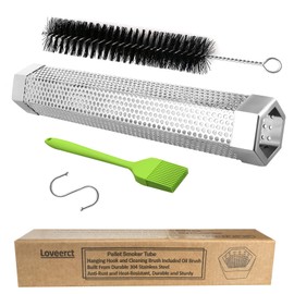 Smoke Tube for Pellet Smoker 12" - 5 Hours of Billowing Smoke - Hot/Cold Smoking - for Any Grill & Smoker - Premium Stainless Steel BBQ Smoking Tube, Includes Bonus Cleaning, Basting Brush & S-Hook