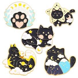5pcs Cute Black Cats Enamel Pins Cartoon Cat Paw Print Animal Badges Denim Lapel Pin Jewelry Gift (1)
