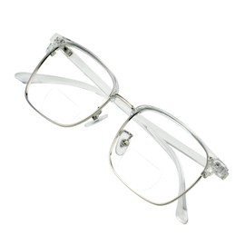 VisionGlobal Bifocal Reading Glasses for Women/DownMen, Computer Reading Glasses, Classic Retro Square Eyewear Reduce Fatigue (Clear, Up+0.00/Down+1.00 Magnification)