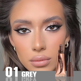 2Pcs Eyebrow Tattoo Peel Off Tint Gel for Women, Grey Peel Off Eyebrow Tint with 150°Small Curved Tray with Tweezer, Last Up to 5 Days, Waterproof, Fuller & Defined Looking Brows (Grey)