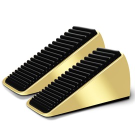 Strongest Heavy Duty Door Stoppers - Tall Door Stop Wedge Large Door Stoppers for Bottom of Door, Tall up to 2.6 in Doorstop Zinc Alloy and Silicone Made Suits Any Heavy Door Any Smooth Floor(2gold)
