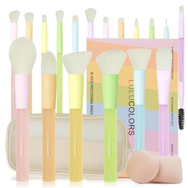 LULUCOLORS Juego de 18 pinceles de maquillaje para principiantes - Apto para viajes con mangos suaves aptos para artritis y cerdas que no se desprende