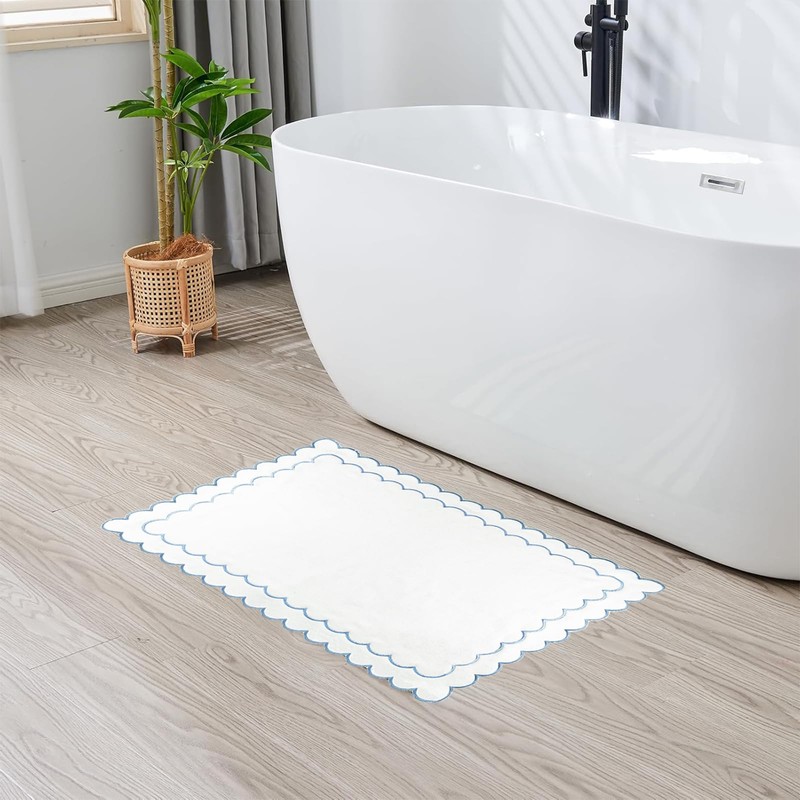 Xkdamai 1Pcs Scalloped Bath Mat Towel 100% Cotton Scallop Bathroom