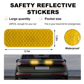 KVAEY 20 PCS Warning Reflective Stickers, Strong Reflective Waterproof Stickers for Safe Driving, High Visibility Bulk Reflective Stickers for Cars Pickup Trucks Motorcycles Bicycles (Yellow)
