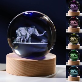 3D Elephant Gifts for Women Crystals Ball 60mm- Elephant Figurines Decor Glass Animals Figurine Elephant Stuff for Room Birthday for Best Friend Lovers Keepsake Paperweight