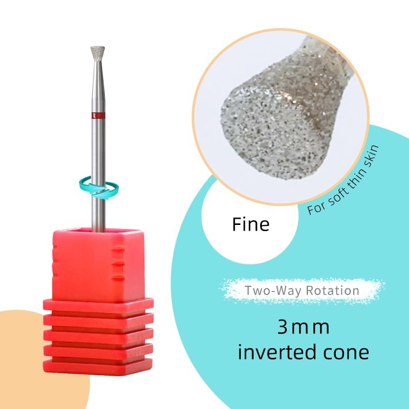 HYTOOS 3mm Inverted Cone Cuticle Clean Nail Drill Bits, Russian