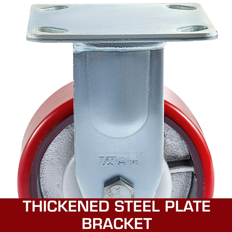 Polyurethane Caster Wheels 4 Inch Red Side Brake Ball Bearing