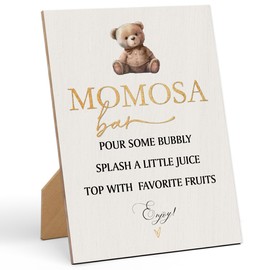 Mom-osa Bar Bubbly Bar Sign Baby Shower Sign-8×11 Inches, Little Bear Wooden Sign, Gender Neutral Tabletop Decor for Gender Reveal Party, Baby Shower Party Favors Supplies Decoration-LA58