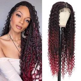 Boho Knotless Braided Wigs Double Full Lace with Baby Hair Braided Wigs for Black Women Synthetic 36Inch（BUG）