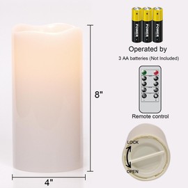 Wondise Waterproof Flameless Flickering Candles with Remote and Timer, Outdoor Waterproof Plastic LED Candels Battery Operated Pillar Candles for Ourdoor Garden Yard Decor (2 Pack D4 x H 8")