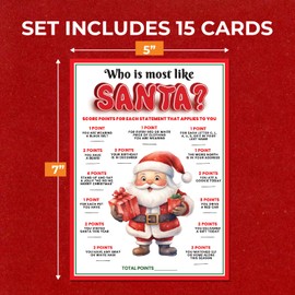 15 Who is Most Like Santa Clause Game Cards- Fun & Easy for Family Christmas Holiday Office Friends Church Party, Supplies, Activity, Decorations
